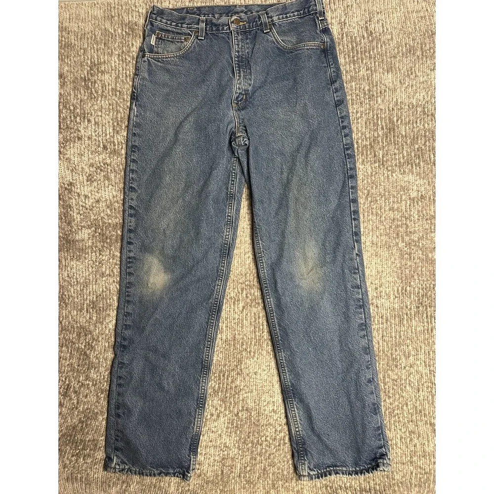 Vintage Carhartt Flannel Lined Jeans Men 35x34 B172 DST Blue Denim Workwear